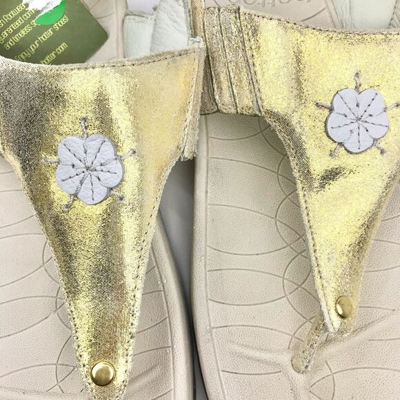 Hotter JAVA Metallic Shimmer Gold Cream Thong Toe Slingback Comfort Sandals NEW - Picture 8 of 16